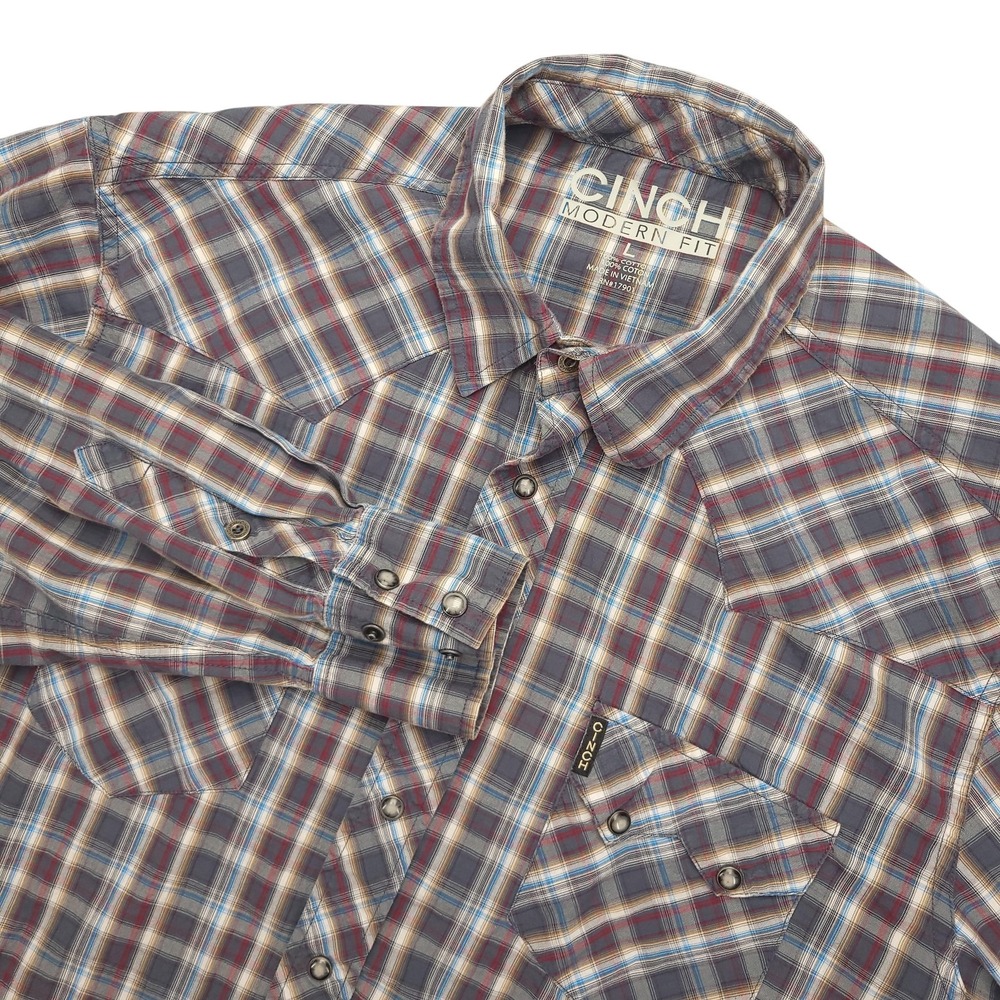 Cinch Modern Fit Shirt Mens Large Multicolor Plaid Western Snap Long Sleeve